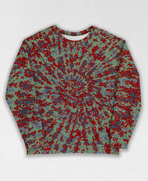 Tie-Dye-Camo Sweatshirt #1490. All over print, precision-cut, and hand-sewn. Super comfortable poly-cotton blend original Digital Camouflage designs by Dan Ellis vague.paris