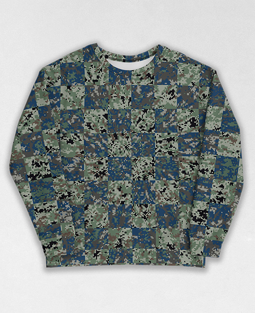 Tie-Dye-Camo Sweatshirt #1491. All over print, precision-cut, and hand-sewn. Super comfortable poly-cotton blend original Digital Camouflage designs by Dan Ellis vague.paris