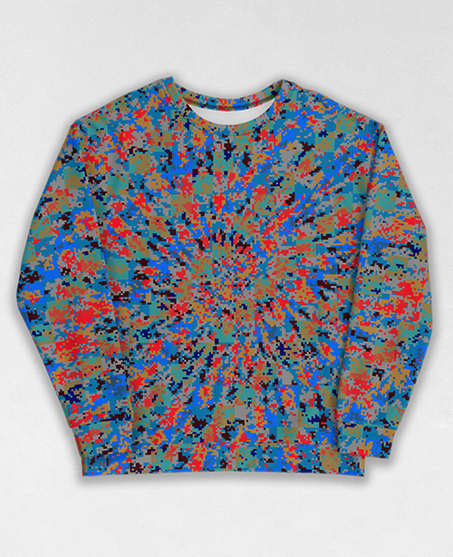 Tie-Dye-Camo Sweatshirt #1492. All over print, precision-cut, and hand-sewn. Super comfortable poly-cotton blend original Digital Camouflage designs by Dan Ellis vague.paris