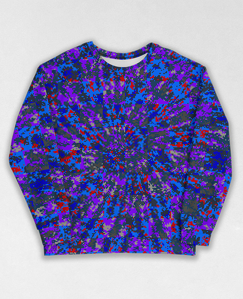 Tie-Dye-Camo Sweatshirt #1494. All over print, precision-cut, and hand-sewn. Super comfortable poly-cotton blend original Digital Camouflage designs by Dan Ellis vague.paris