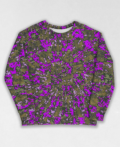 Tie-Dye-Camo Sweatshirt #1495. All over print, precision-cut, and hand-sewn. Super comfortable poly-cotton blend original Digital Camouflage designs by Dan Ellis vague.paris