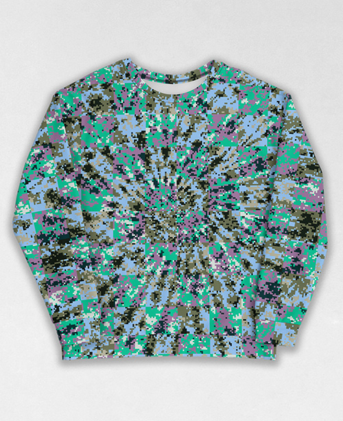 Tie-Dye-Camo Sweatshirt #1500. All over print, precision-cut, and hand-sewn. Super comfortable poly-cotton blend original Digital Camouflage designs by Dan Ellis vague.paris