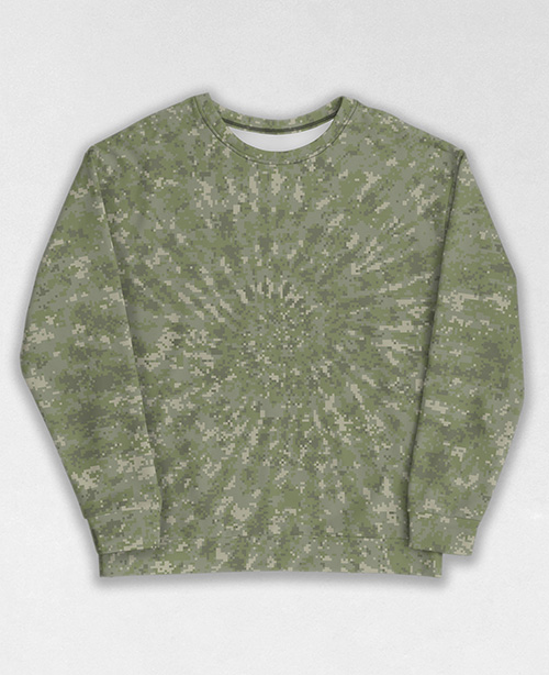 Tie-Dye-Camo Sweatshirt #1505. All over print, precision-cut, and hand-sewn. Super comfortable poly-cotton blend original Digital Camouflage designs by Dan Ellis vague.paris