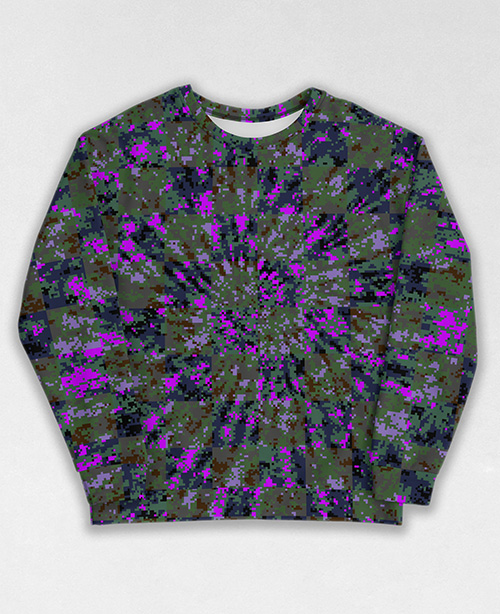 Tie-Dye-Camo Sweatshirt #1506. All over print, precision-cut, and hand-sewn. Super comfortable poly-cotton blend original Digital Camouflage designs by Dan Ellis vague.paris