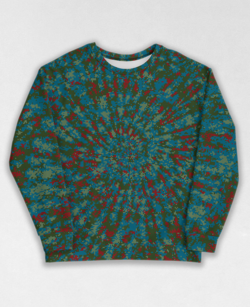 Tie-Dye-Camo Sweatshirt #1508. All over print, precision-cut, and hand-sewn. Super comfortable poly-cotton blend original Digital Camouflage designs by Dan Ellis vague.paris