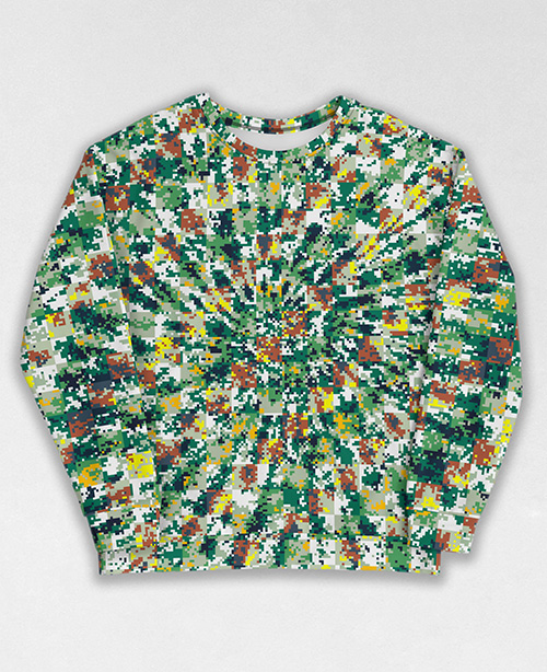 Tie-Dye-Camo Sweatshirt #1509. All over print, precision-cut, and hand-sewn. Super comfortable poly-cotton blend original Digital Camouflage designs by Dan Ellis vague.paris