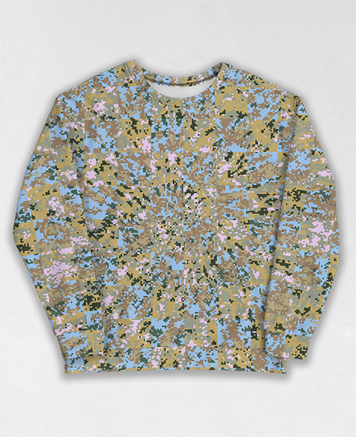 Tie-Dye-Camo Sweatshirt #1511. All over print, precision-cut, and hand-sewn. Super comfortable poly-cotton blend original Digital Camouflage designs by Dan Ellis vague.paris