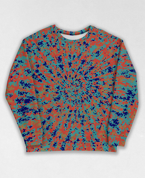 Tie-Dye-Camo Sweatshirt #1514. All over print, precision-cut, and hand-sewn. Super comfortable poly-cotton blend original Digital Camouflage designs by Dan Ellis vague.paris