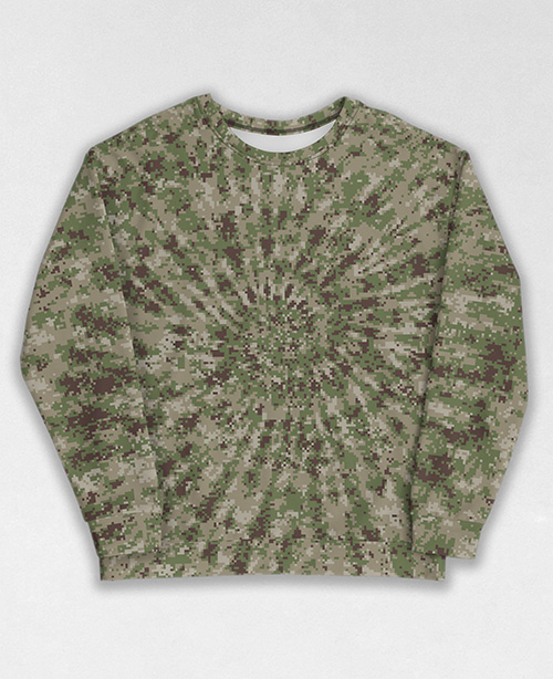 Tie-Dye-Camo Sweatshirt #1515. All over print, precision-cut, and hand-sewn. Super comfortable poly-cotton blend original Digital Camouflage designs by Dan Ellis vague.paris