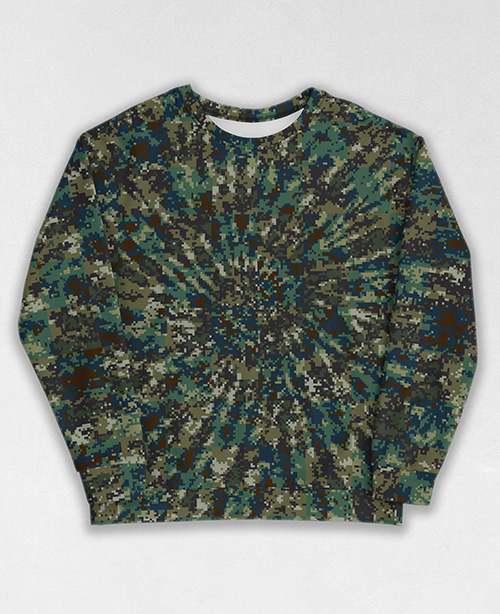 Tie-Dye-Camo Sweatshirt #1517. All over print, precision-cut, and hand-sewn. Super comfortable poly-cotton blend original Digital Camouflage designs by Dan Ellis vague.paris