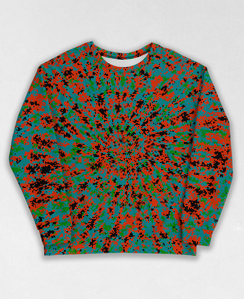 Tie-Dye-Camo Sweatshirt #1519. All over print, precision-cut, and hand-sewn. Super comfortable poly-cotton blend original Digital Camouflage designs by Dan Ellis vague.paris