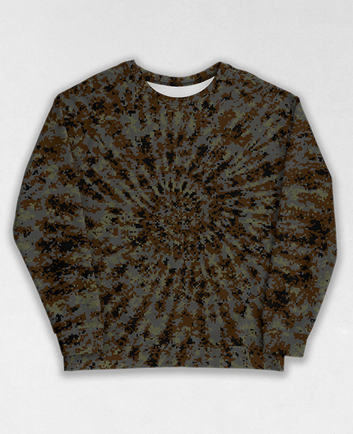 Tie-Dye-Camo Sweatshirt #1523. All over print, precision-cut, and hand-sewn. Super comfortable poly-cotton blend original Digital Camouflage designs by Dan Ellis vague.paris