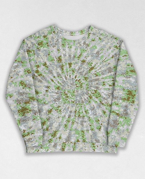 Tie-Dye-Camo Sweatshirt #1525. All over print, precision-cut, and hand-sewn. Super comfortable poly-cotton blend original Digital Camouflage designs by Dan Ellis vague.paris