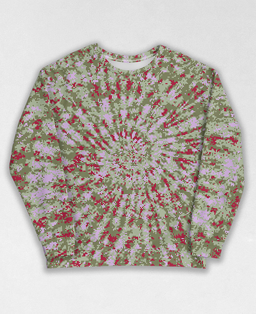 Tie-Dye-Camo Sweatshirt #1526. All over print, precision-cut, and hand-sewn. Super comfortable poly-cotton blend original Digital Camouflage designs by Dan Ellis vague.paris