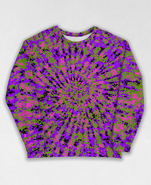 Tie-Dye-Camo Sweatshirt #1527. All over print, precision-cut, and hand-sewn. Super comfortable poly-cotton blend original Digital Camouflage designs by Dan Ellis vague.paris