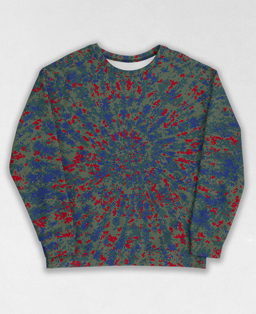 Tie-Dye-Camo Sweatshirt #1528. All over print, precision-cut, and hand-sewn. Super comfortable poly-cotton blend original Digital Camouflage designs by Dan Ellis vague.paris