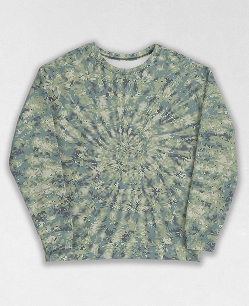 Tie-Dye-Camo Sweatshirt #1532. All over print, precision-cut, and hand-sewn. Super comfortable poly-cotton blend original Digital Camouflage designs by Dan Ellis vague.paris