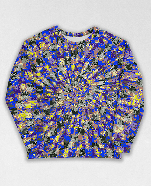 Tie-Dye-Camo Sweatshirt #1533. All over print, precision-cut, and hand-sewn. Super comfortable poly-cotton blend original Digital Camouflage designs by Dan Ellis vague.paris