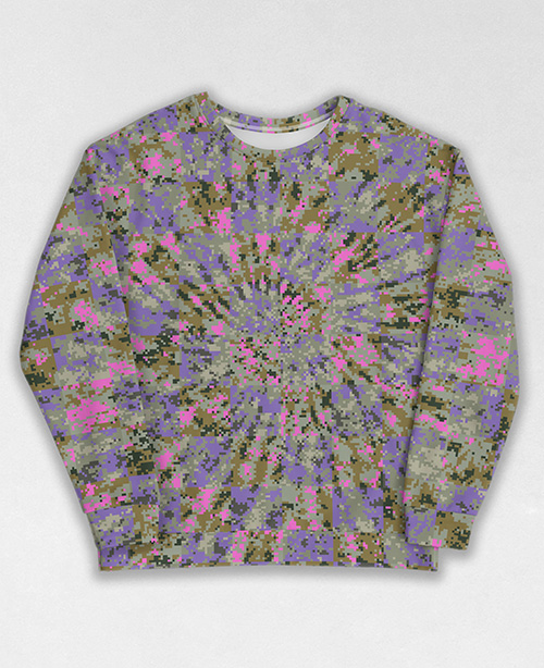 Tie-Dye-Camo Sweatshirt #1534. All over print, precision-cut, and hand-sewn. Super comfortable poly-cotton blend original Digital Camouflage designs by Dan Ellis vague.paris