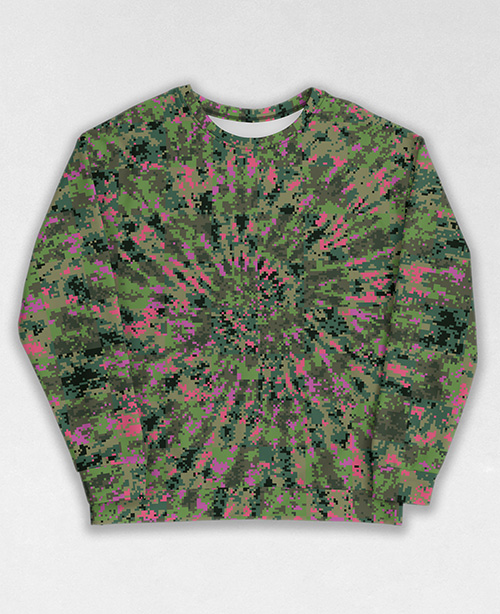 Tie-Dye-Camo Sweatshirt #1536. All over print, precision-cut, and hand-sewn. Super comfortable poly-cotton blend original Digital Camouflage designs by Dan Ellis vague.paris