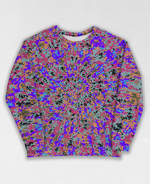 Tie-Dye-Camo Sweatshirt #1539. All over print, precision-cut, and hand-sewn. Super comfortable poly-cotton blend original Digital Camouflage designs by Dan Ellis vague.paris