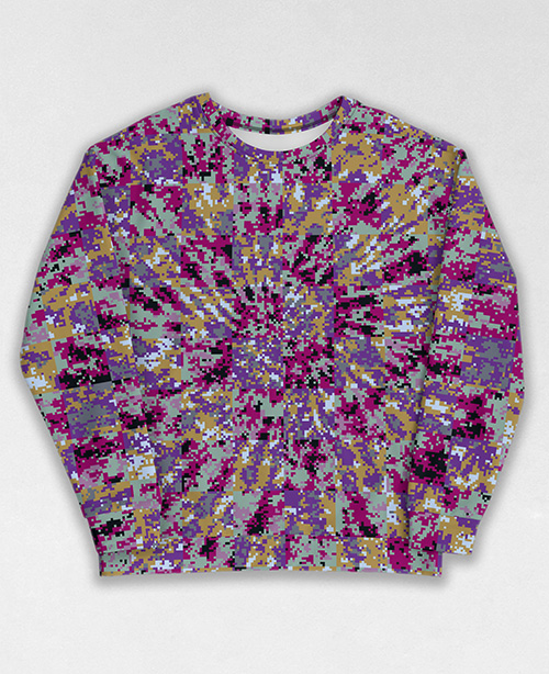 Tie-Dye-Camo Sweatshirt #1546. All over print, precision-cut, and hand-sewn. Super comfortable poly-cotton blend original Digital Camouflage designs by Dan Ellis vague.paris