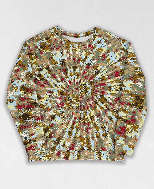 Tie-Dye-Camo Sweatshirt #1547. All over print, precision-cut, and hand-sewn. Super comfortable poly-cotton blend original Digital Camouflage designs by Dan Ellis vague.paris