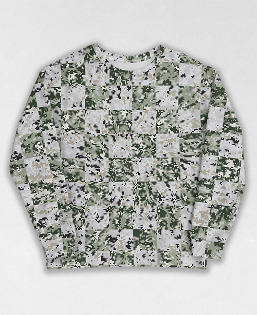 Tie-Dye-Camo Sweatshirt #1551. All over print, precision-cut, and hand-sewn. Super comfortable poly-cotton blend original Digital Camouflage designs by Dan Ellis vague.paris