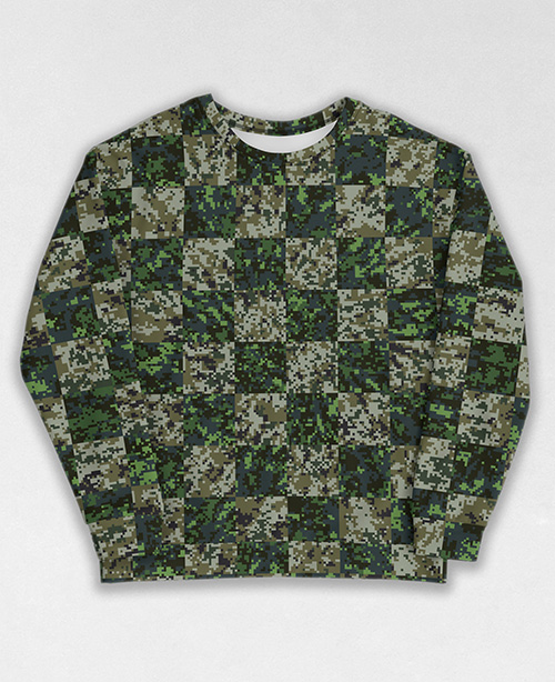 Tie-Dye-Camo Sweatshirt #1552. All over print, precision-cut, and hand-sewn. Super comfortable poly-cotton blend original Digital Camouflage designs by Dan Ellis vague.paris