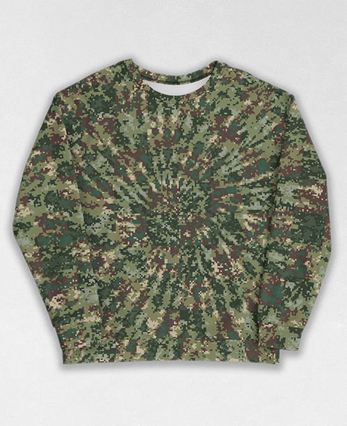 Tie-Dye-Camo Sweatshirt #1553. All over print, precision-cut, and hand-sewn. Super comfortable poly-cotton blend original Digital Camouflage designs by Dan Ellis vague.paris