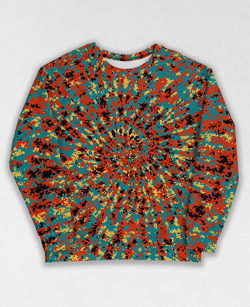 Tie-Dye-Camo Sweatshirt #1554. All over print, precision-cut, and hand-sewn. Super comfortable poly-cotton blend original Digital Camouflage designs by Dan Ellis vague.paris