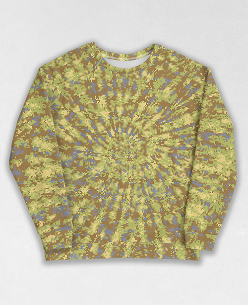 Tie-Dye-Camo Sweatshirt #1555. All over print, precision-cut, and hand-sewn. Super comfortable poly-cotton blend original Digital Camouflage designs by Dan Ellis vague.paris