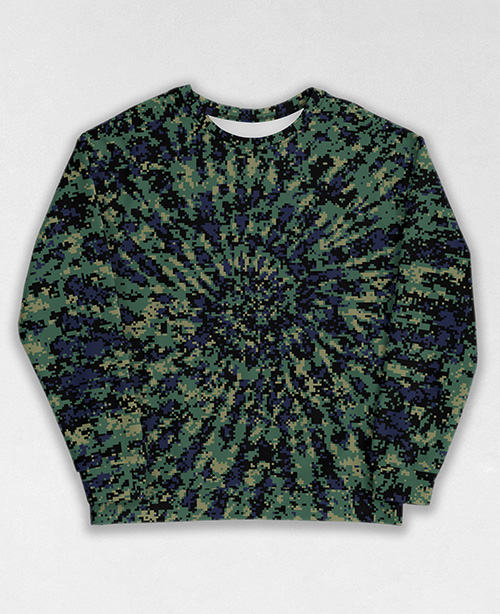 Tie-Dye-Camo Sweatshirt #1557. All over print, precision-cut, and hand-sewn. Super comfortable poly-cotton blend original Digital Camouflage designs by Dan Ellis vague.paris