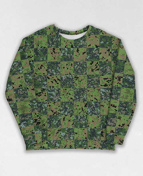 Tie-Dye-Camo Sweatshirt #1558. All over print, precision-cut, and hand-sewn. Super comfortable poly-cotton blend original Digital Camouflage designs by Dan Ellis vague.paris