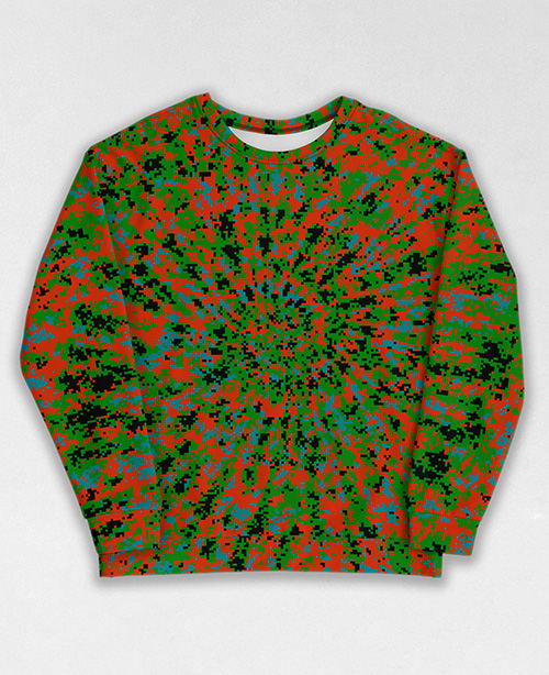 Tie-Dye-Camo Sweatshirt #1560. All over print, precision-cut, and hand-sewn. Super comfortable poly-cotton blend original Digital Camouflage designs by Dan Ellis vague.paris