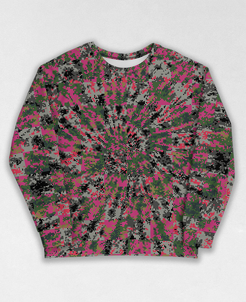 Tie-Dye-Camo Sweatshirt #1564. All over print, precision-cut, and hand-sewn. Super comfortable poly-cotton blend original Digital Camouflage designs by Dan Ellis vague.paris