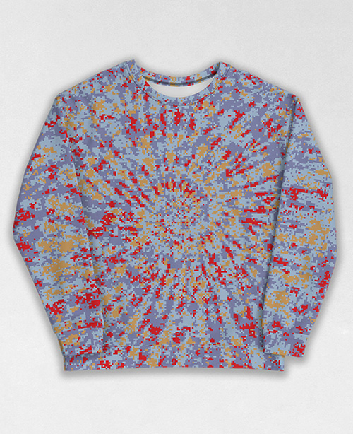 Tie-Dye-Camo Sweatshirt #1565. All over print, precision-cut, and hand-sewn. Super comfortable poly-cotton blend original Digital Camouflage designs by Dan Ellis vague.paris