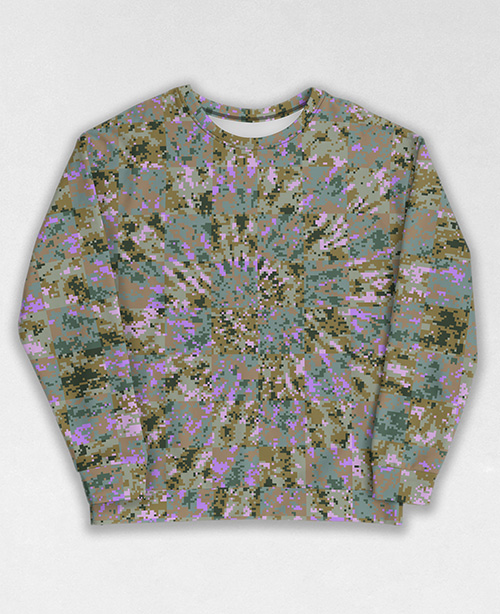 Tie-Dye-Camo Sweatshirt #1568. All over print, precision-cut, and hand-sewn. Super comfortable poly-cotton blend original Digital Camouflage designs by Dan Ellis vague.paris