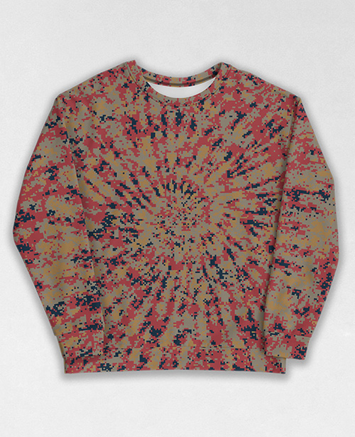 Tie-Dye-Camo Sweatshirt #1569. All over print, precision-cut, and hand-sewn. Super comfortable poly-cotton blend original Digital Camouflage designs by Dan Ellis vague.paris