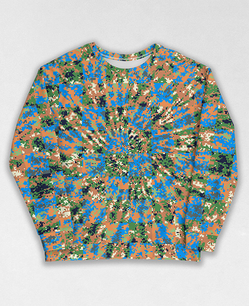 Tie-Dye-Camo Sweatshirt #1571. All over print, precision-cut, and hand-sewn. Super comfortable poly-cotton blend original Digital Camouflage designs by Dan Ellis vague.paris