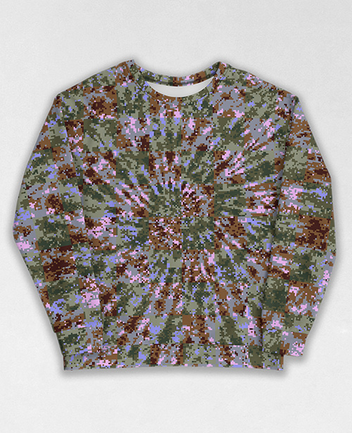 Tie-Dye-Camo Sweatshirt #1574. All over print, precision-cut, and hand-sewn. Super comfortable poly-cotton blend original Digital Camouflage designs by Dan Ellis vague.paris