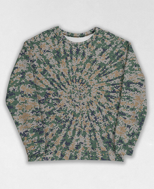 Tie-Dye-Camo Sweatshirt #1578. All over print, precision-cut, and hand-sewn. Super comfortable poly-cotton blend original Digital Camouflage designs by Dan Ellis vague.paris