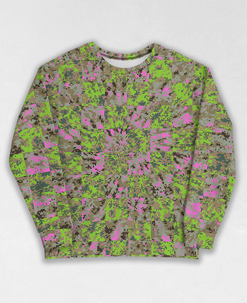 Tie-Dye-Camo Sweatshirt #1583. All over print, precision-cut, and hand-sewn. Super comfortable poly-cotton blend original Digital Camouflage designs by Dan Ellis vague.paris