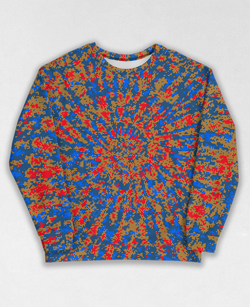 Tie-Dye-Camo Sweatshirt #1584. All over print, precision-cut, and hand-sewn. Super comfortable poly-cotton blend original Digital Camouflage designs by Dan Ellis vague.paris