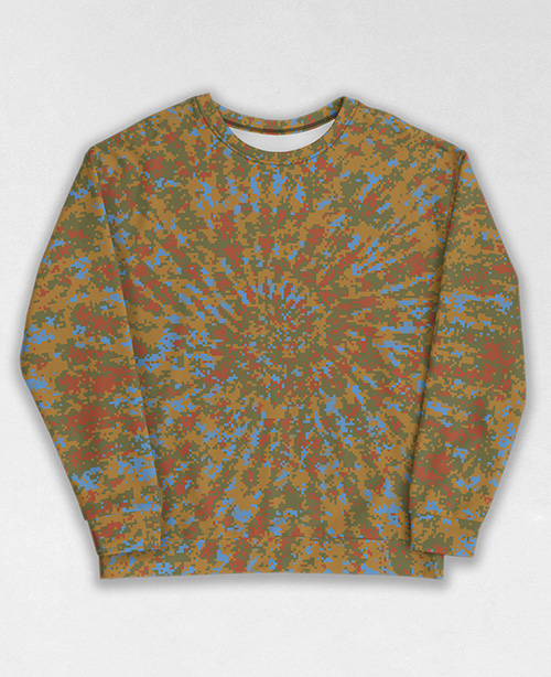 Tie-Dye-Camo Sweatshirt #1585. All over print, precision-cut, and hand-sewn. Super comfortable poly-cotton blend original Digital Camouflage designs by Dan Ellis vague.paris