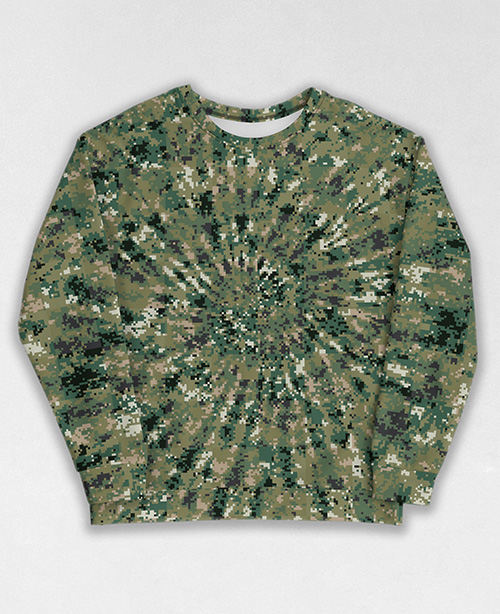 Tie-Dye-Camo Sweatshirt #1588. All over print, precision-cut, and hand-sewn. Super comfortable poly-cotton blend original Digital Camouflage designs by Dan Ellis vague.paris