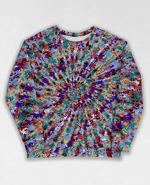 Tie-Dye-Camo Sweatshirt #1589. All over print, precision-cut, and hand-sewn. Super comfortable poly-cotton blend original Digital Camouflage designs by Dan Ellis vague.paris