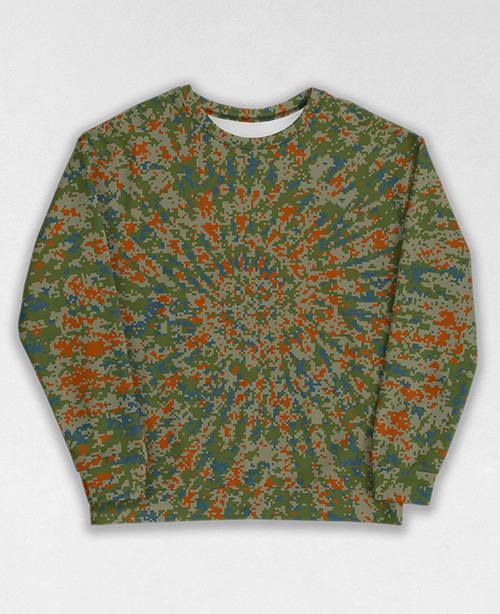 Tie-Dye-Camo Sweatshirt #1597. All over print, precision-cut, and hand-sewn. Super comfortable poly-cotton blend original Digital Camouflage designs by Dan Ellis vague.paris