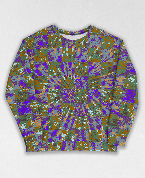 Tie-Dye-Camo Sweatshirt #1598. All over print, precision-cut, and hand-sewn. Super comfortable poly-cotton blend original Digital Camouflage designs by Dan Ellis vague.paris