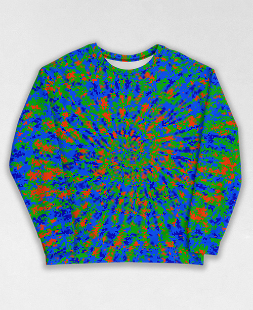 Tie-Dye-Camo Sweatshirt #1599. All over print, precision-cut, and hand-sewn. Super comfortable poly-cotton blend original Digital Camouflage designs by Dan Ellis vague.paris